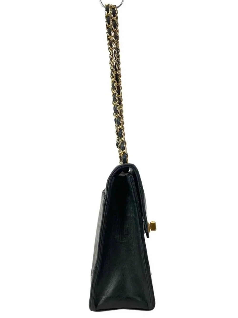 CHANEL Matelasse Black Lambskin Shoulder Bag Gold hardware